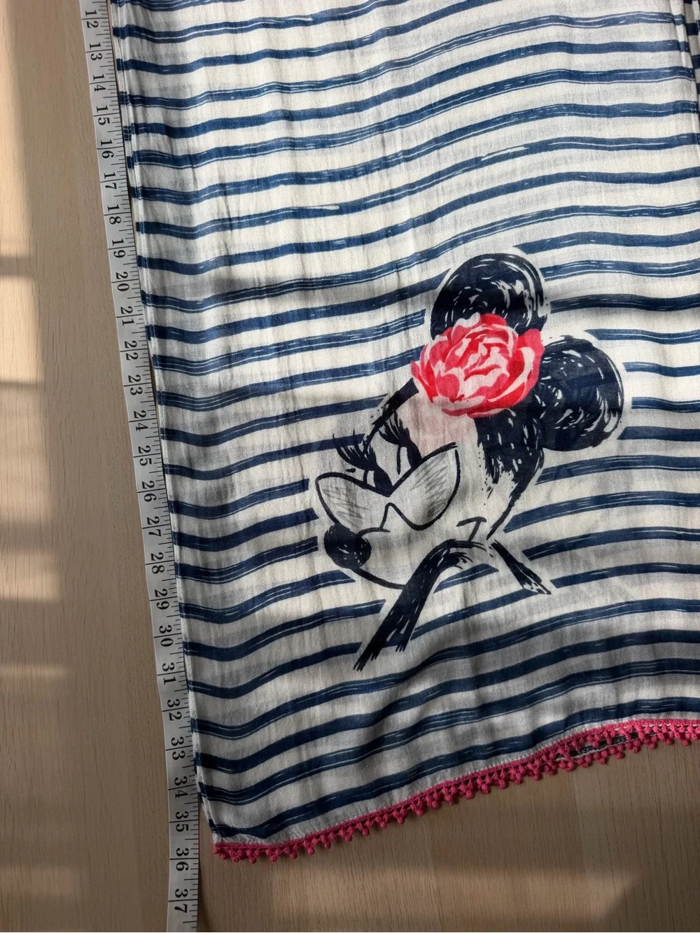 Nautical Striped Minnie Mouse Beach Scarf Sarong with Pink Pom Pom Trim Boho